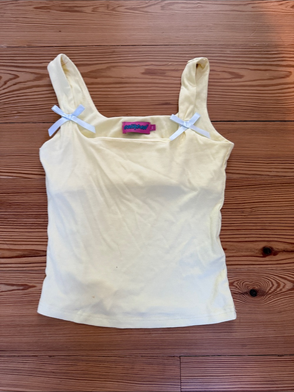 Edikted Yellow Ribbed Tank Top with Bow Detail size small